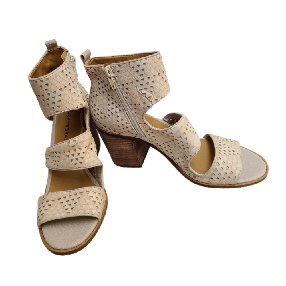 LUCKY BRAND KABOTT PERFORATED BLOCK ANKLE HEELS - Picture 4 of 8